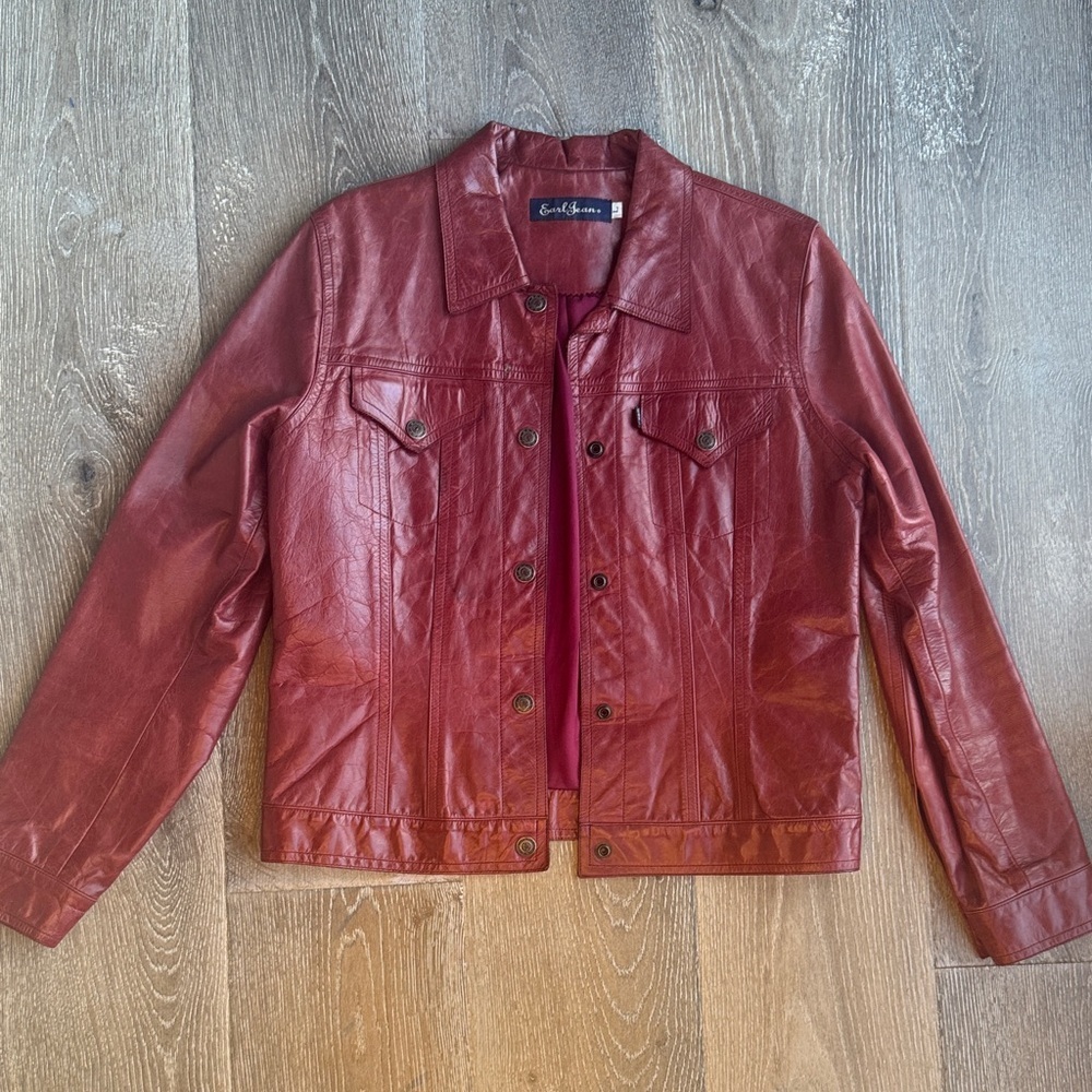 Earl Jeans Deep Red Leather Jacket